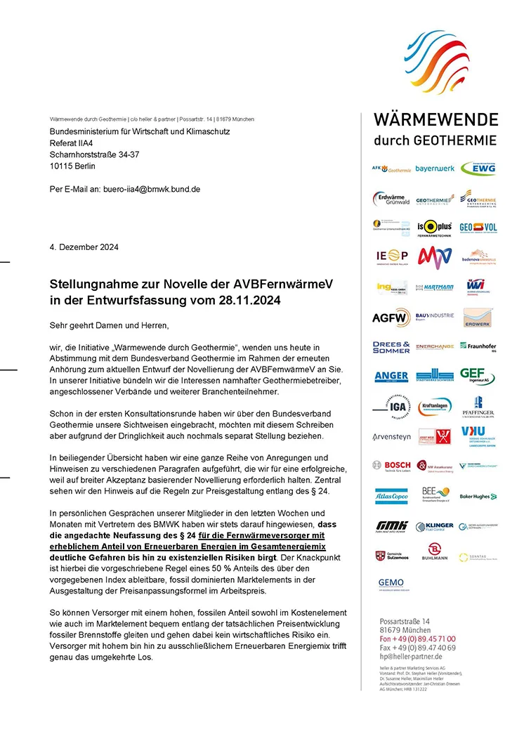 WWDG Anschreiben AVBFernwärmeV Novellierung